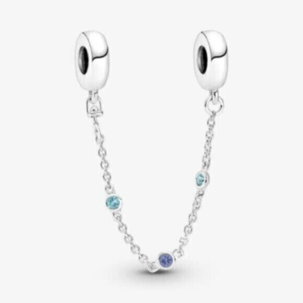 Pandora Silver Safety Chain Bracelet with Blue and Aqua Stones